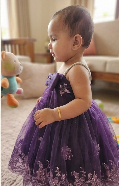 Elegant Purple Party Frock with Bow for Baby Girls | Festive Wear
