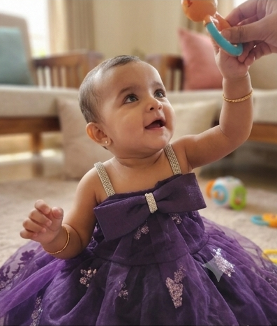Elegant Purple Party Frock with Bow for Baby Girls | Festive Wear