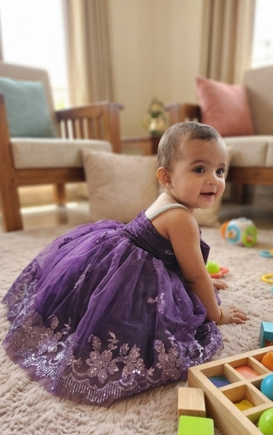 Elegant Purple Party Frock with Bow for Baby Girls | Festive Wear