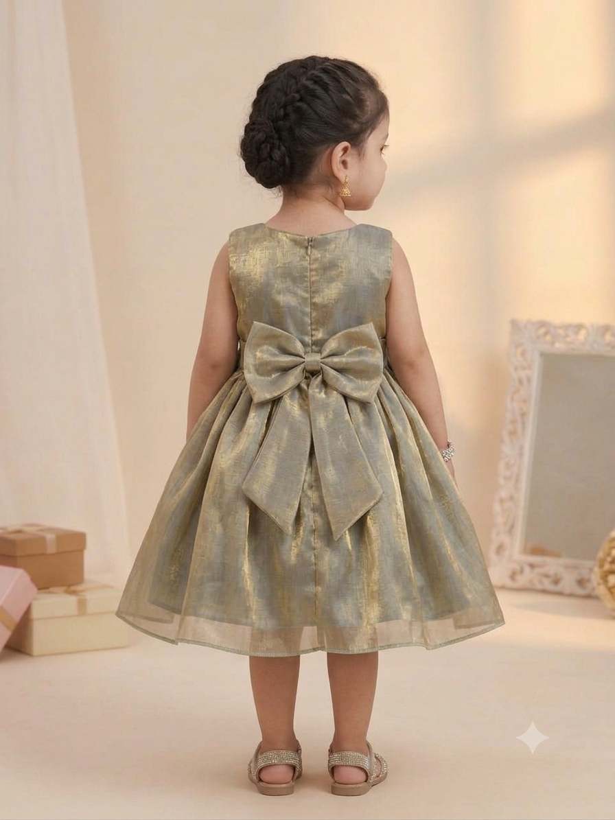 Elegant Olive Gold Party Frock for Baby Girls | Kids Festive Wear