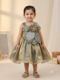 Elegant Olive Gold Party Frock for Baby Girls | Kids Festive Wear