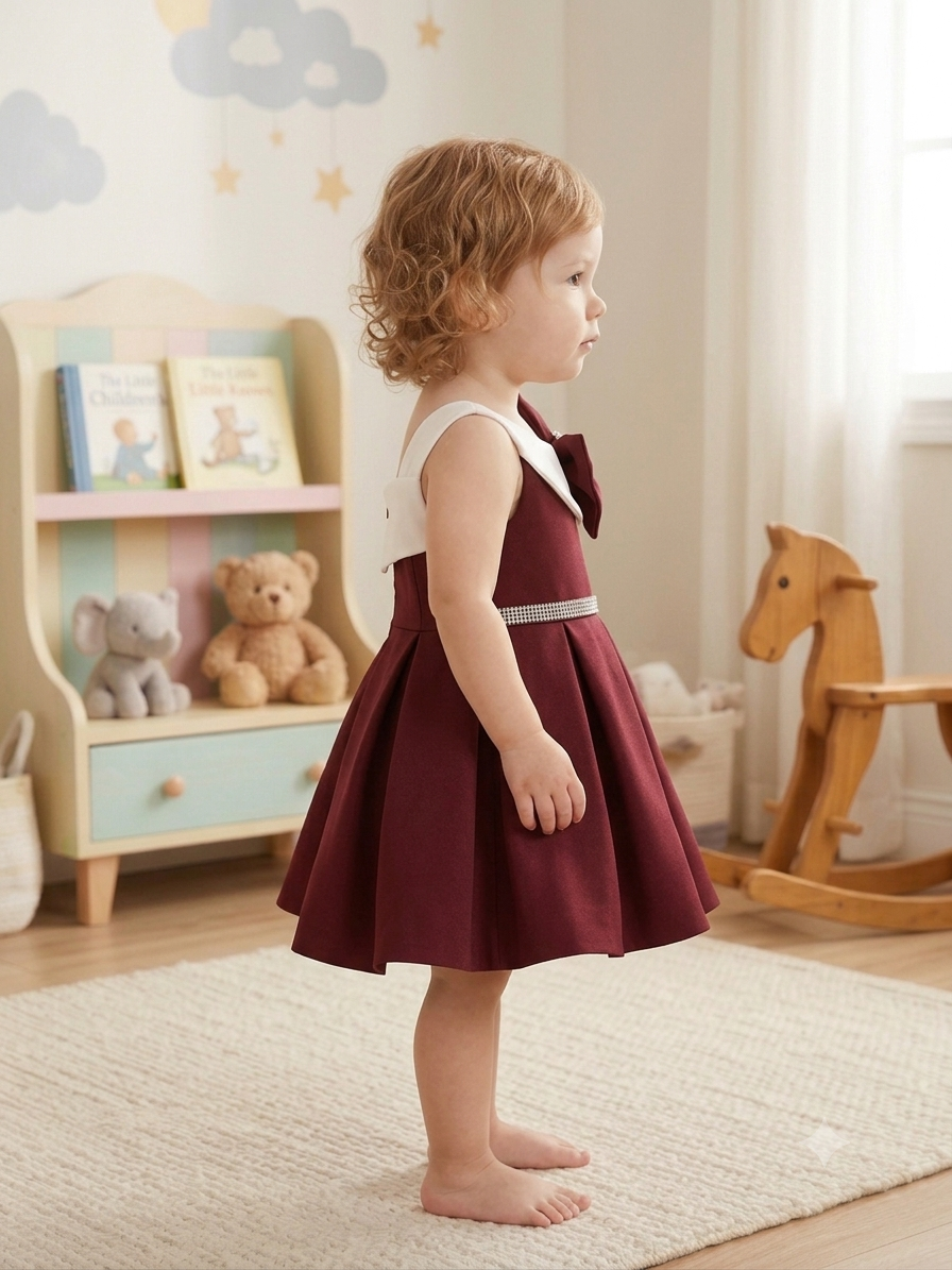 Royal Wine Premium Scuba Frock with Asymmetric White Off-Shoulder Overlay