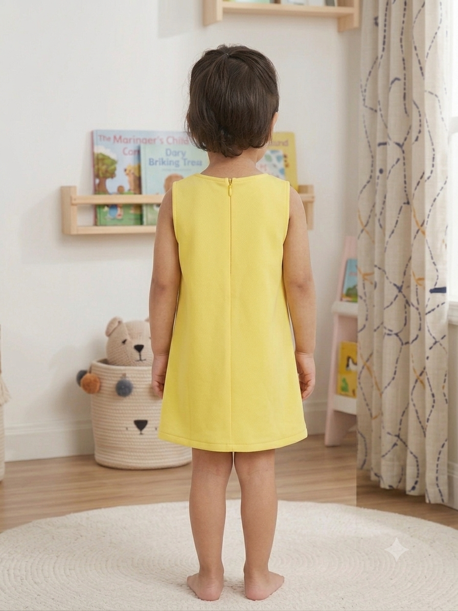 Sunshine Yellow Premium Scuba Midi Dress with Mint 3D Floral Accents