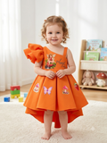 Vibrant Rust Premium Scuba High-Low Frock with Dramatic Ruffled Sleeve