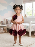 Blush Pink Premium Scuba Midi Dress with Crimson Burgundy 3D Rosettes