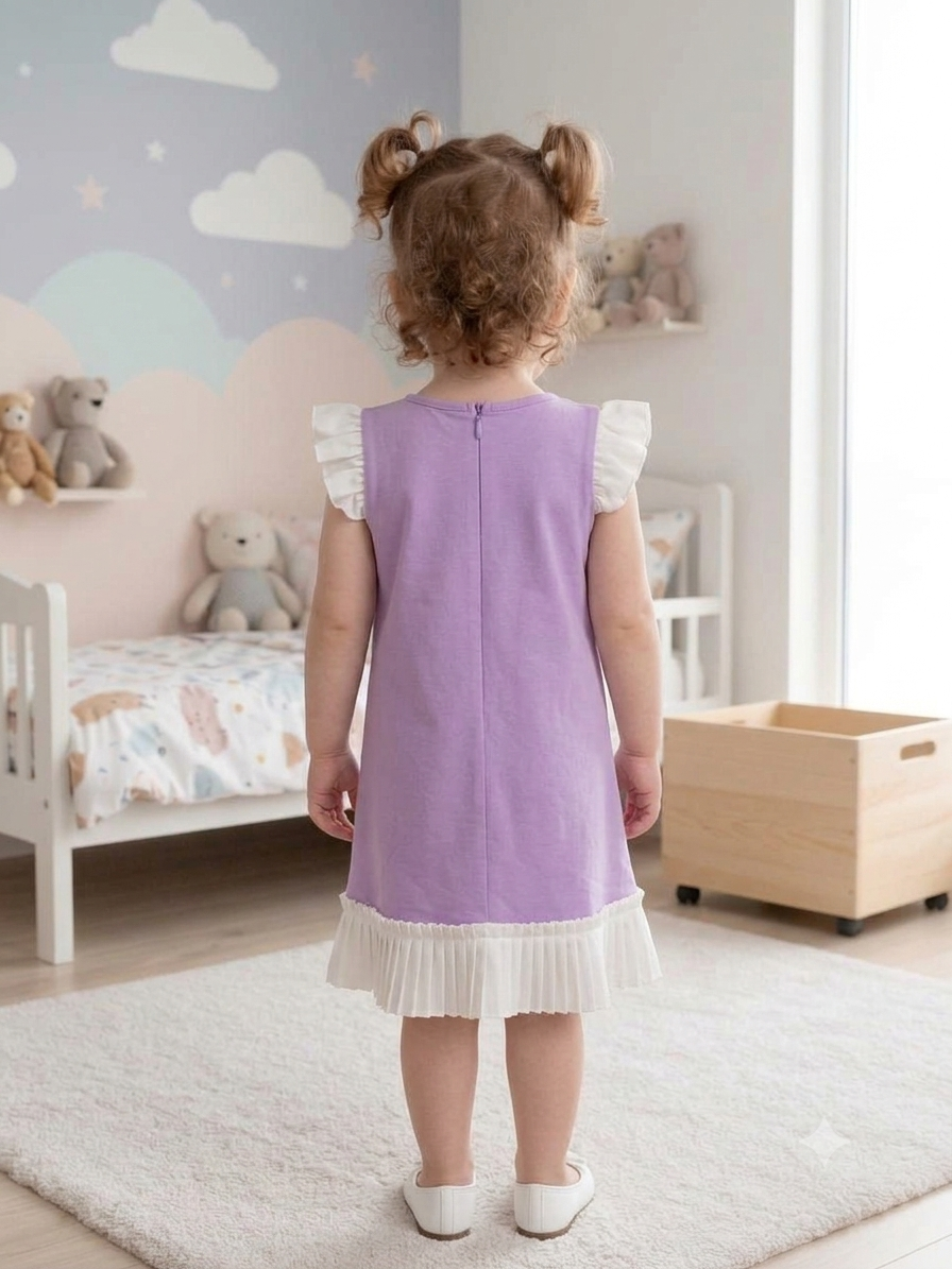 Playful Lilac Premium Scuba Midi Dress with Contrast Pleated Ruffles