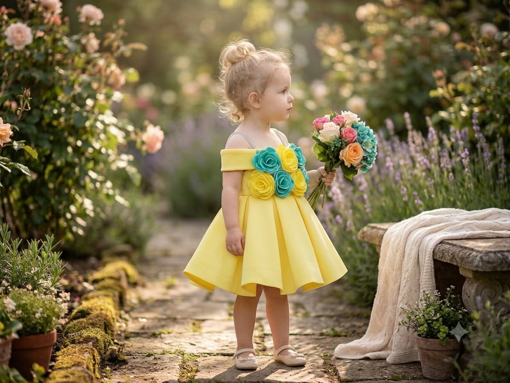 Sunshine Yellow Scuba Fabric Floral Toddler Frock | Olecuzi