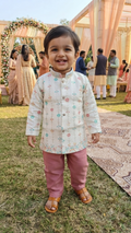 Boys Embroidered Cream Sherwani Kurta with Mauve Trousers Set – Kids Festive Wear