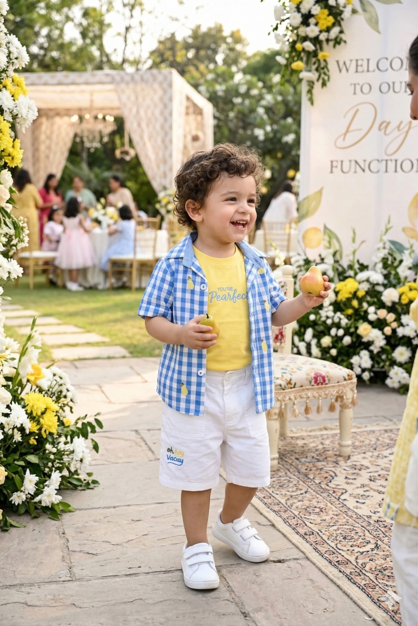 Boys' Blue Gingham Checked Shirt and Shorts Set with Graphic Tee | Olecuzi