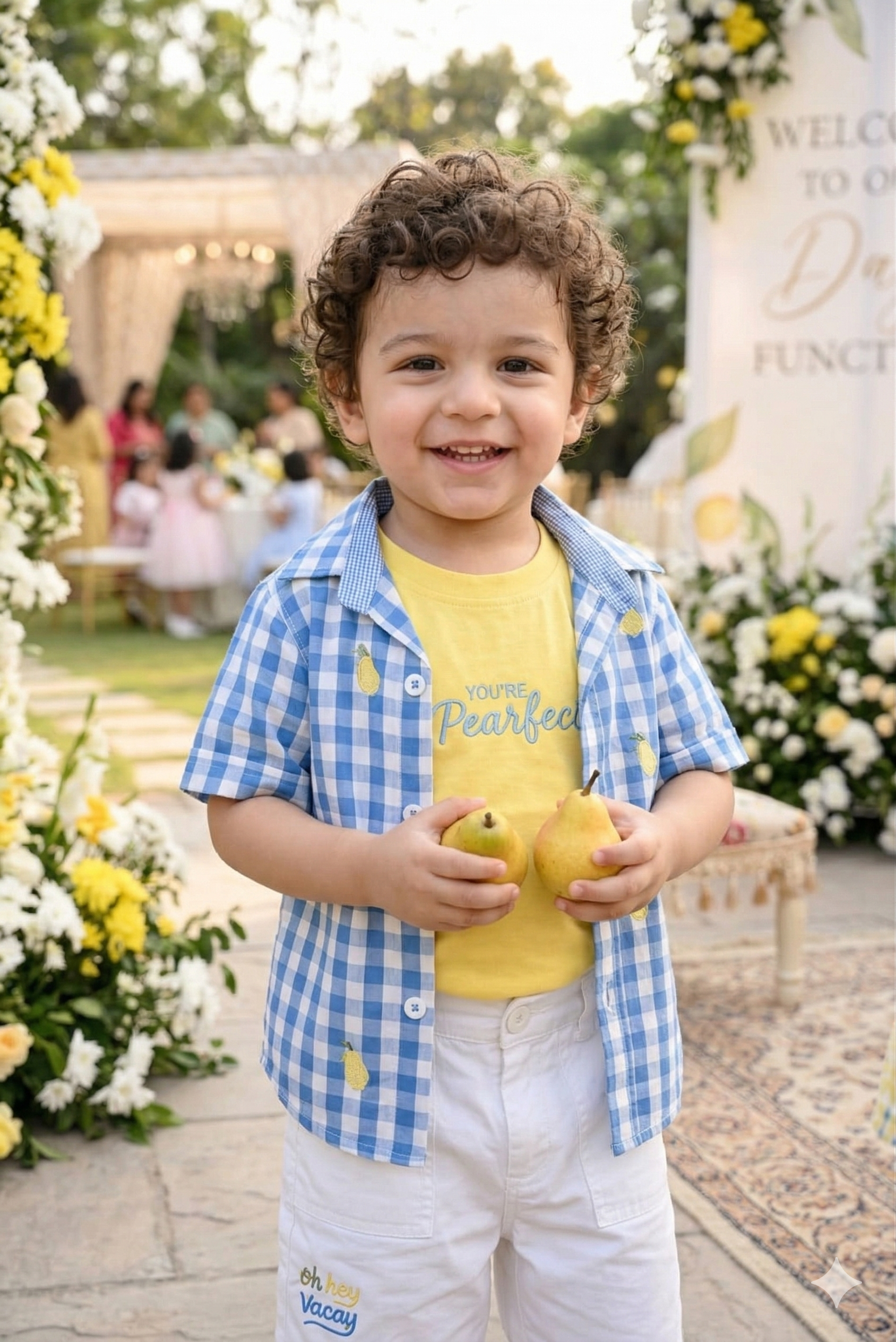 Boys' Blue Gingham Checked Shirt and Shorts Set with Graphic Tee | Olecuzi