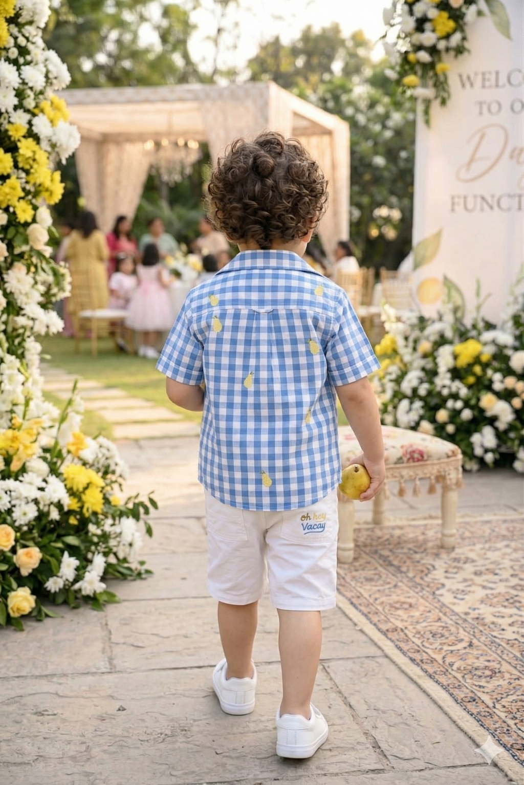 Boys' Blue Gingham Checked Shirt and Shorts Set with Graphic Tee | Olecuzi