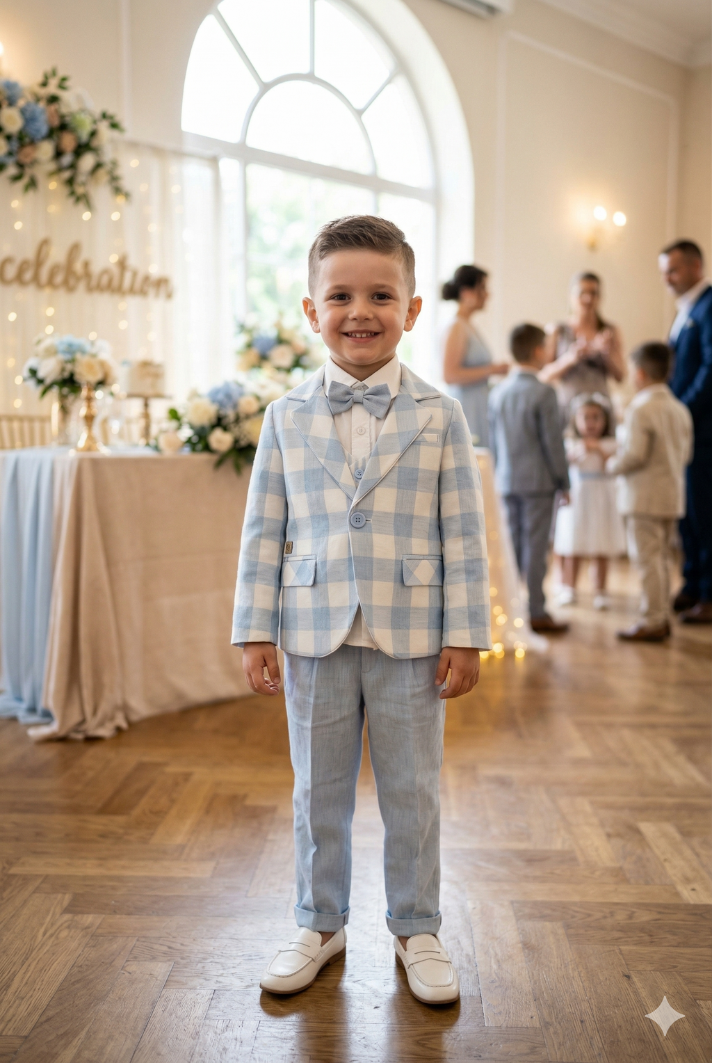 Boys' Light Blue Checkered Blazer and Trouser Suit Set | Formal Occasion Wear | Olecuzi