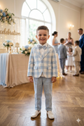 Boys' Light Blue Checkered Blazer and Trouser Suit Set | Formal Occasion Wear | Olecuzi