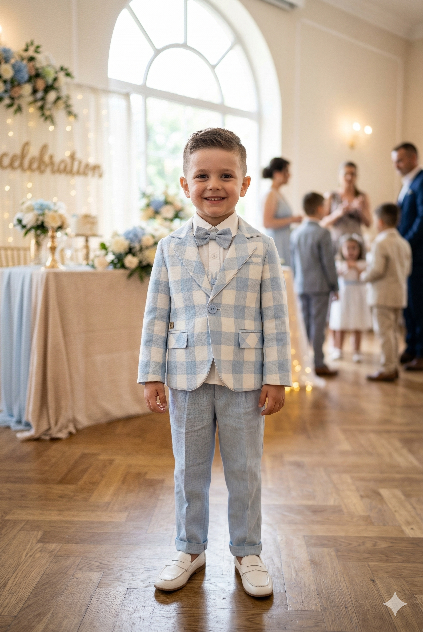 Boys' Light Blue Checkered Blazer and Trouser Suit Set | Formal Occasion Wear | Olecuzi