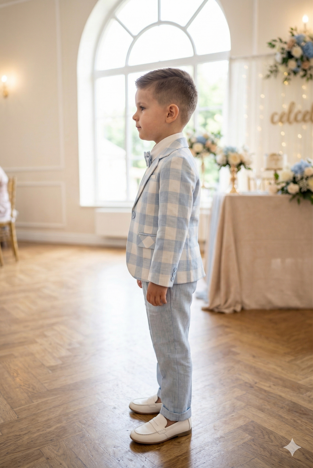 Boys' Light Blue Checkered Blazer and Trouser Suit Set | Formal Occasion Wear | Olecuzi