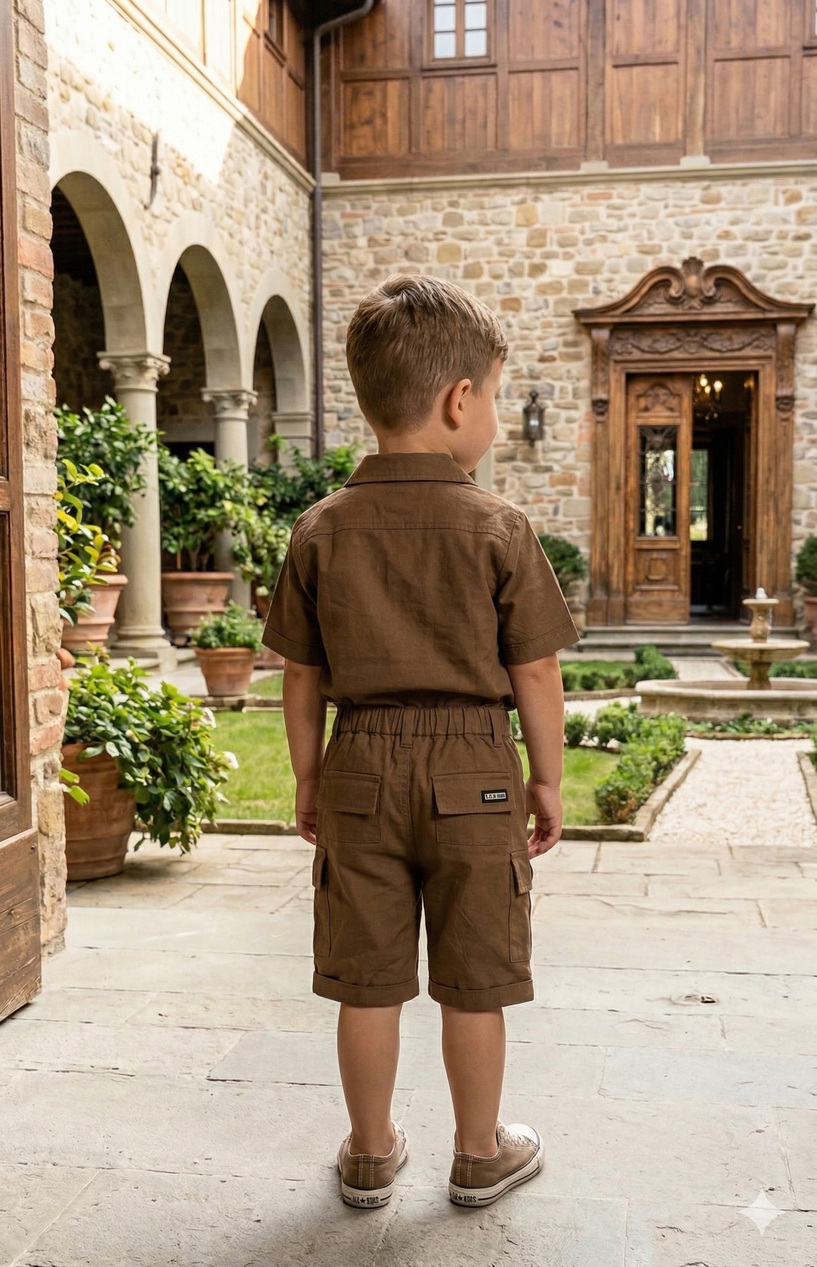 Boys' Brown Quarter-Zip Shirt and Cargo Shorts Set | Stylish Kids Apparel | Olecuzi