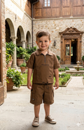 Boys' Brown Quarter-Zip Shirt and Cargo Shorts Set | Stylish Kids Apparel | Olecuzi