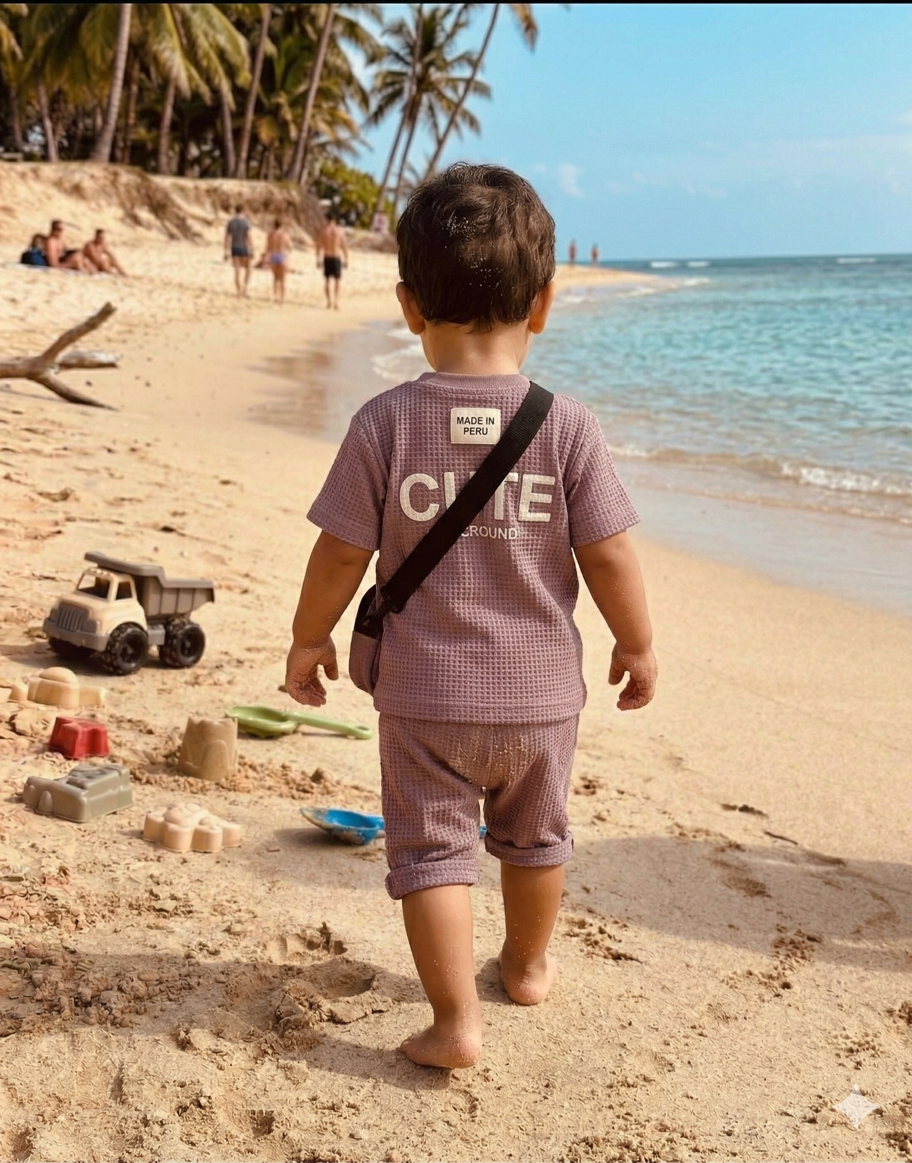 Boys' Waffle Knit Co-ord Set with Avocado Crossbody Bag | Olecuzi
