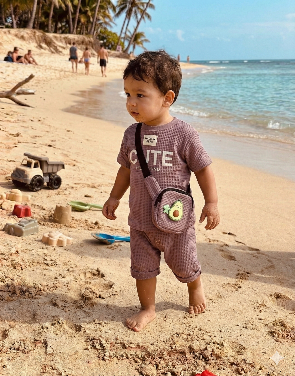 Boys' Waffle Knit Co-ord Set with Avocado Crossbody Bag | Olecuzi