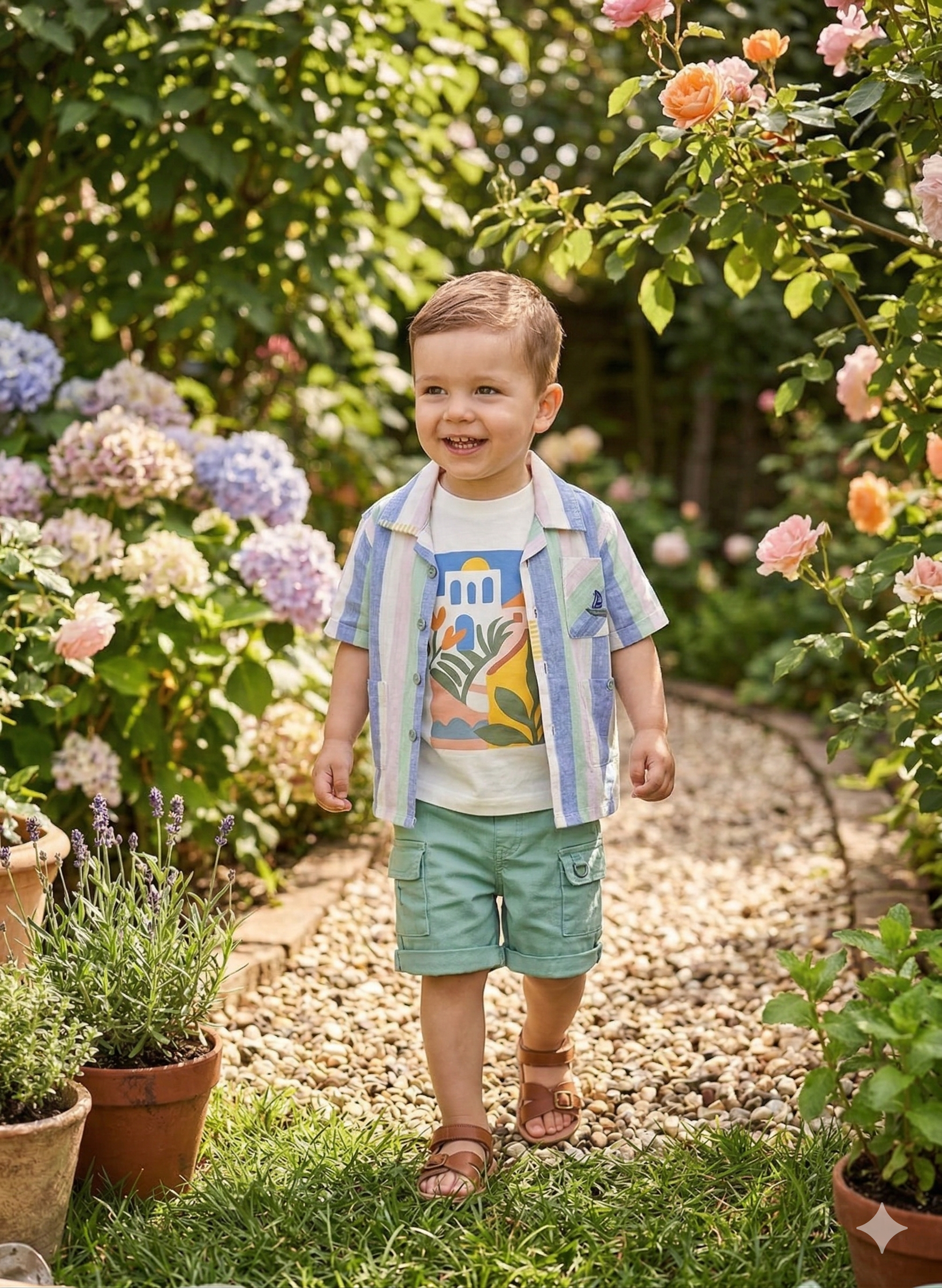 Boys' Striped Summer Shirt and Cargo Shorts Set | Trendy Kids Outfit | Olecuzi