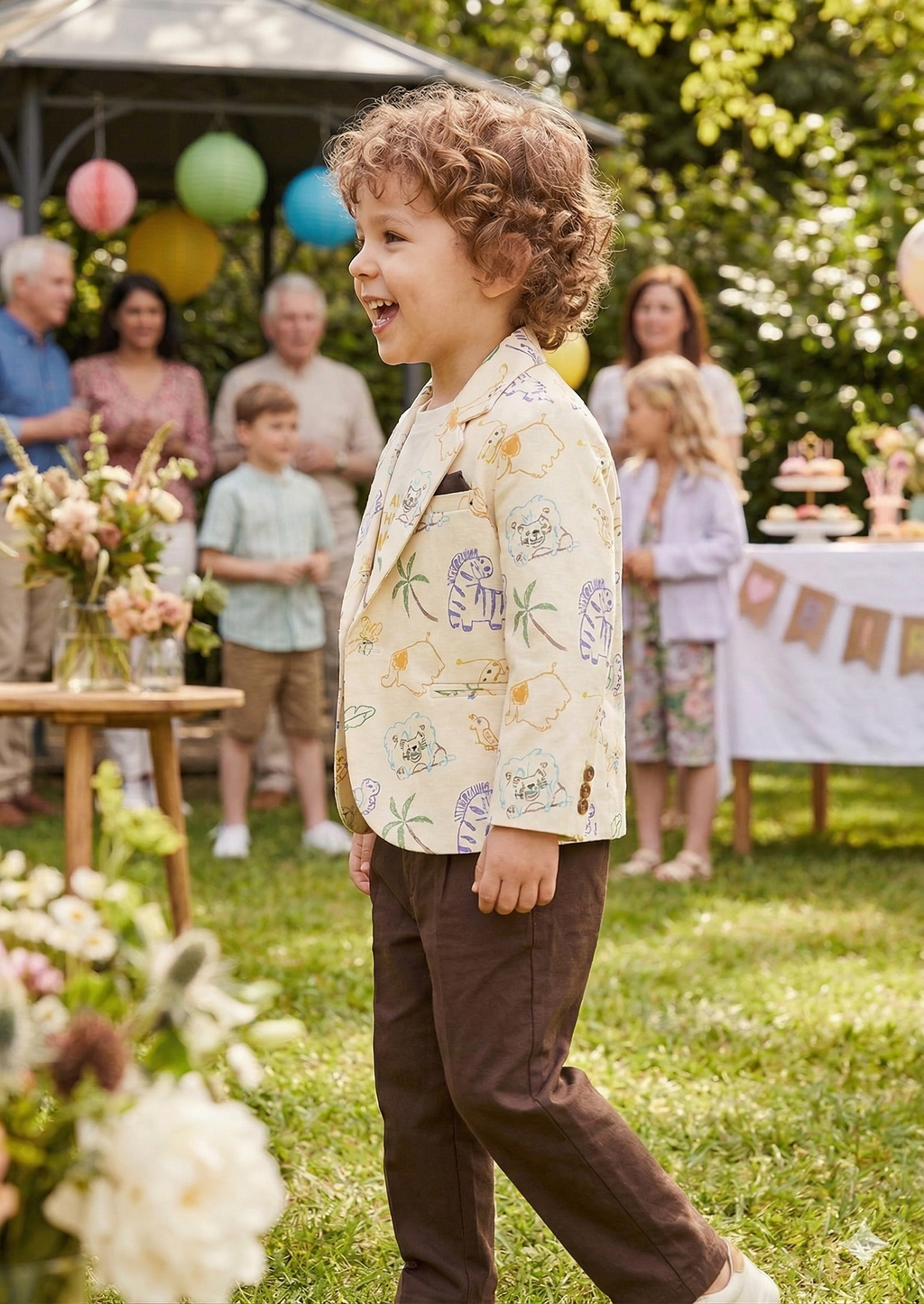 Boys' Safari Print Blazer and Trousers Set | Stylish Kids Occasion Wear | Olecuzi