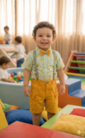 Kids Pineapple Print Shirt with Mustard Shorts & Suspender Set | Olecuzi