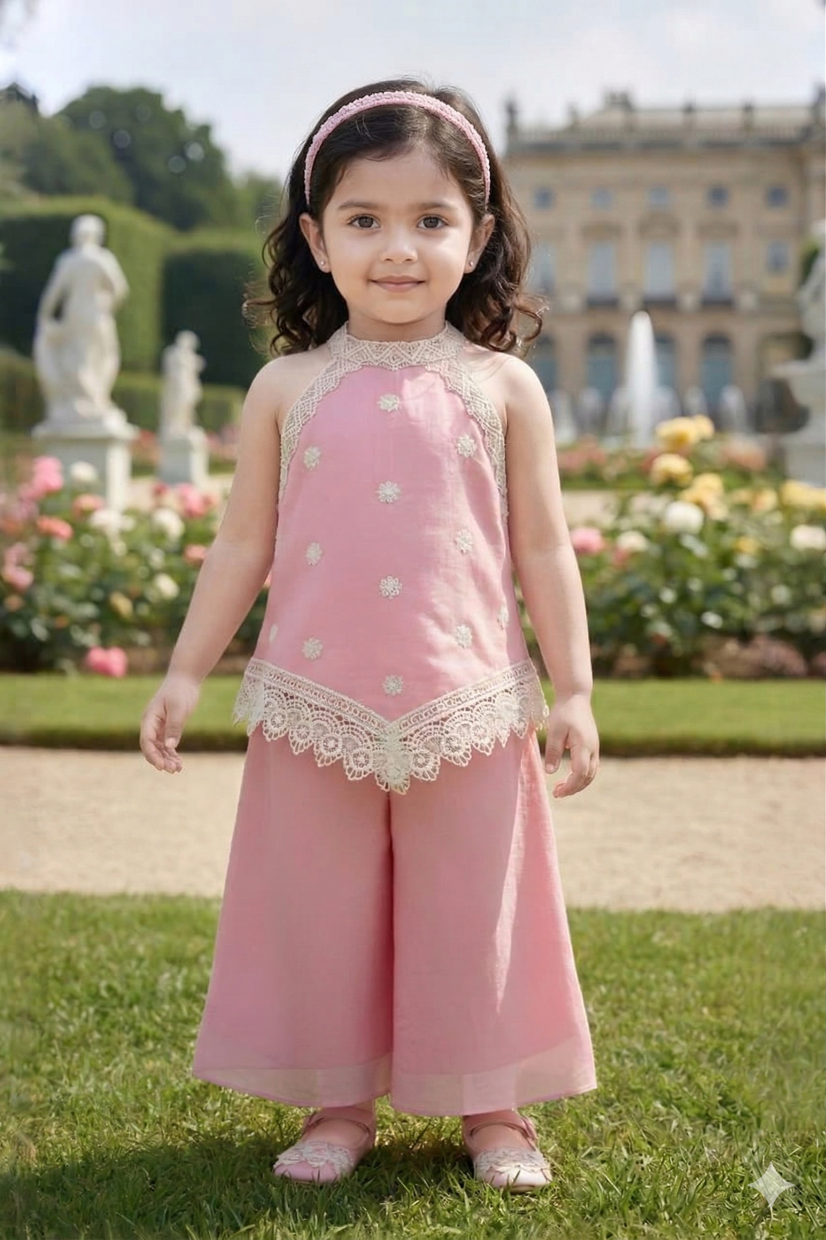 Elegant Pastel Pink Halter Ethnic Set for Girls | Festive Party Wear - Olecuzi