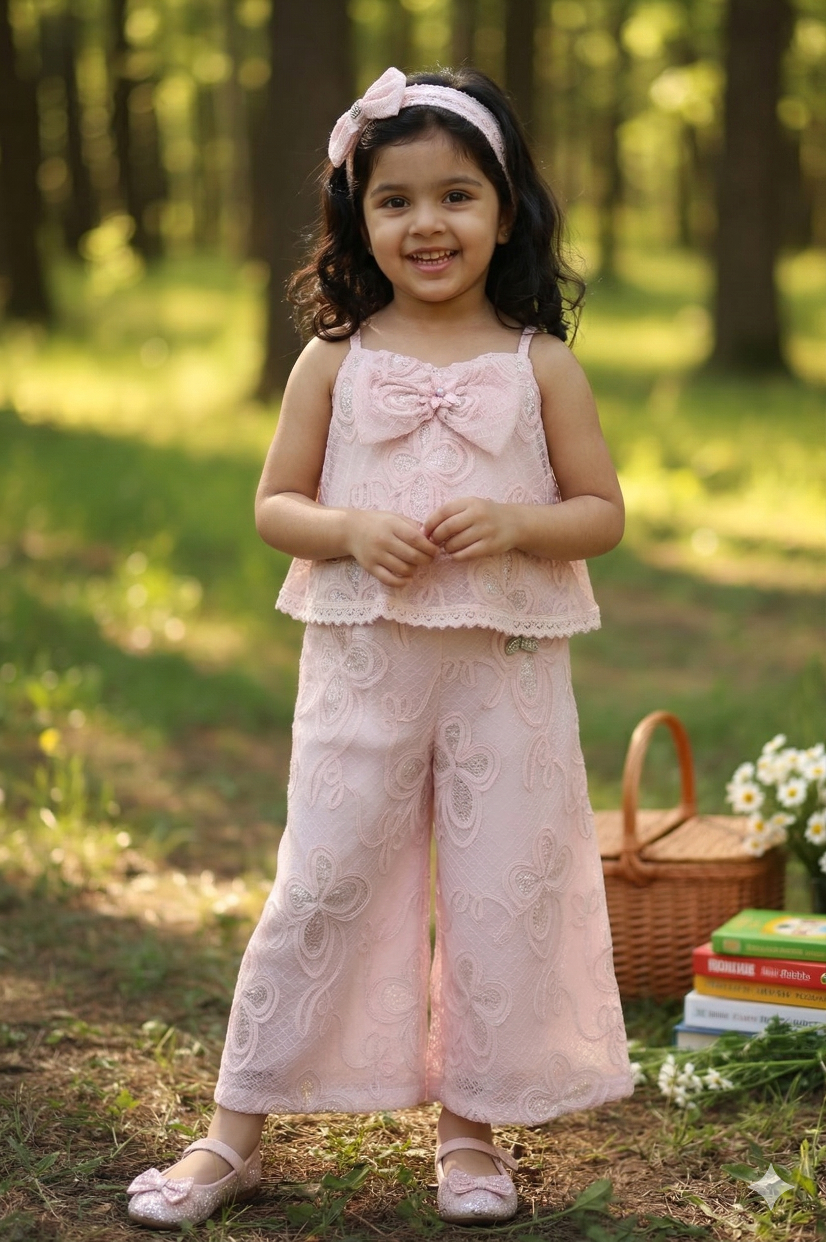 Elegant Pink Lace Co-ord Set for Girls | Festive Party Wear - Olecuzi