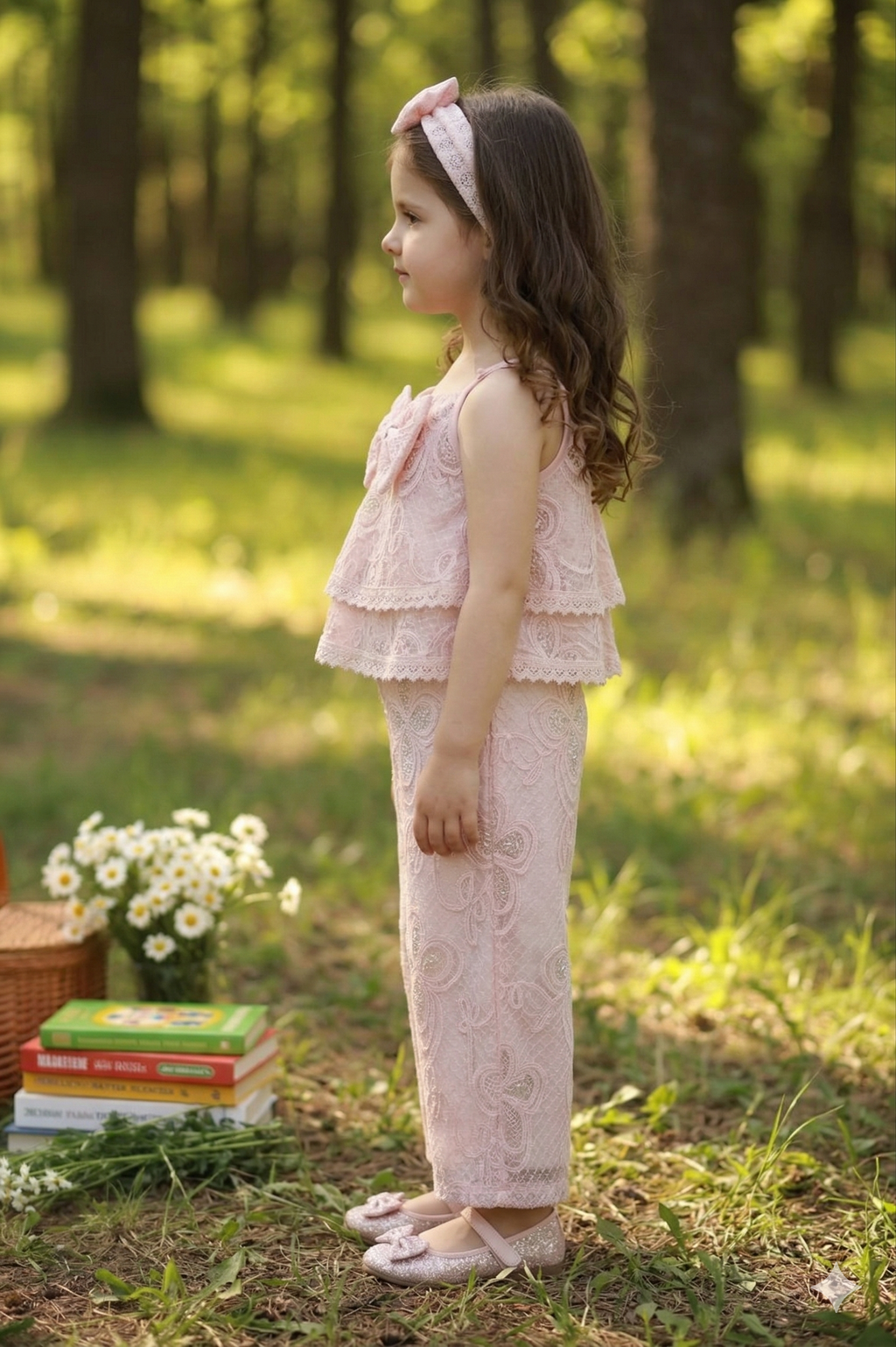 Elegant Pink Lace Co-ord Set for Girls | Festive Party Wear - Olecuzi