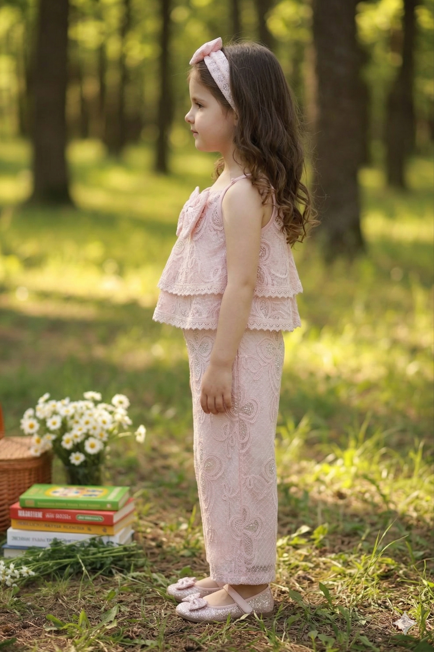 Elegant Pink Lace Co-ord Set for Girls | Festive Party Wear - Olecuzi