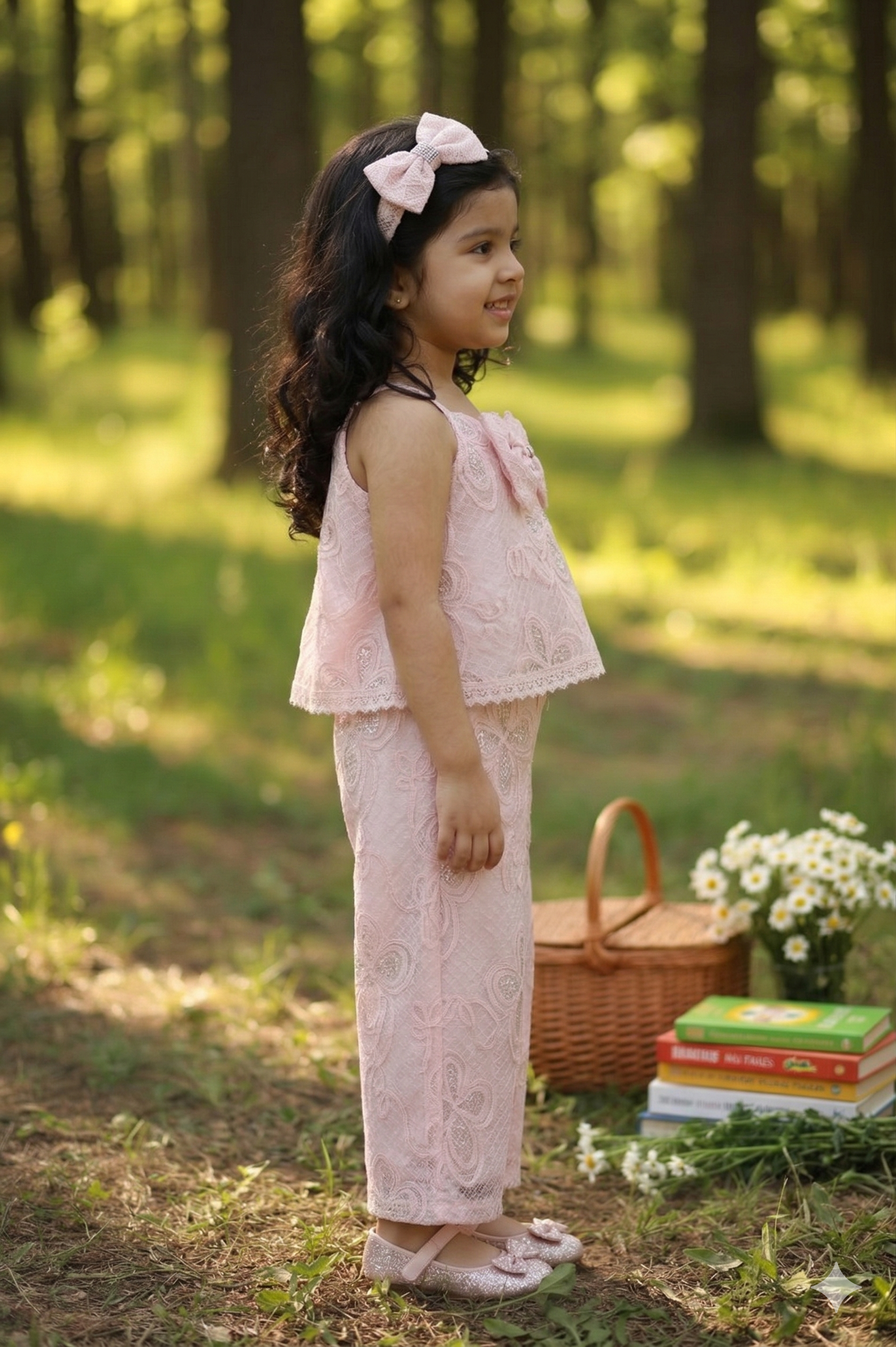 Elegant Pink Lace Co-ord Set for Girls | Festive Party Wear - Olecuzi