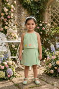 Charming Pastel Green Floral Co-ord Set for Girls | Spring Casual Wear - Olecuzi