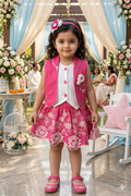 Elegant Pink & White Ethnic Set with Top and Shrug for Girls | Festive Party Wear - Olecuzi