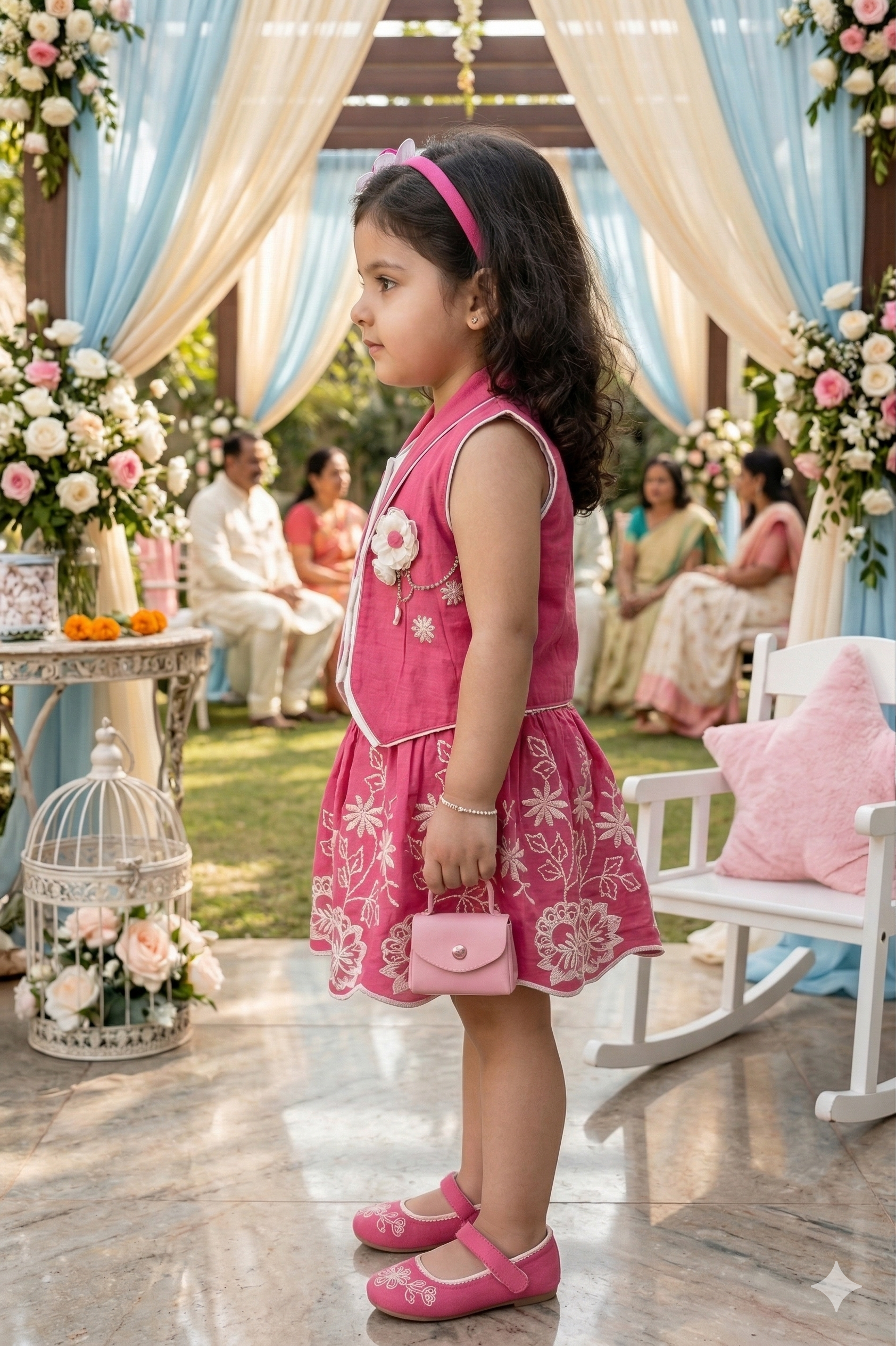 Elegant Pink & White Ethnic Set with Top and Shrug for Girls | Festive Party Wear - Olecuzi