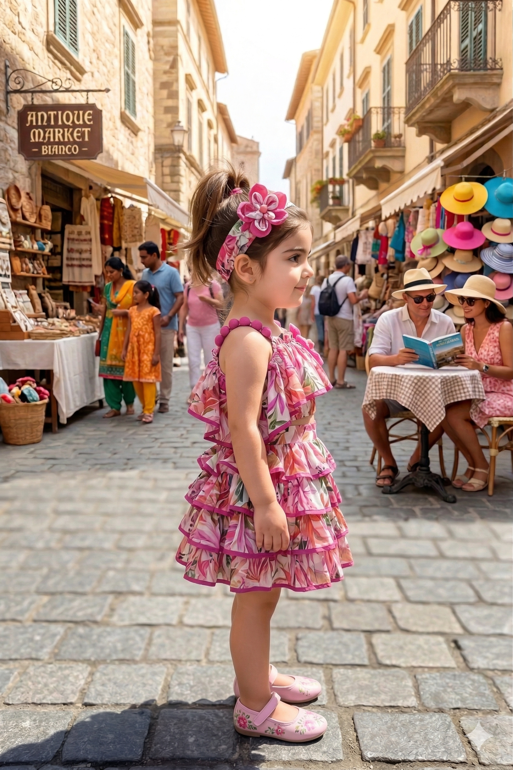 Vibrant Pink Floral Ruffled Two-Piece Set for Girls | Summer Vacation Wear - Olecuzi