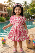 Stylish Pink & White Printed Summer Dress for Girls | Casual Beachwear - Olecuzi