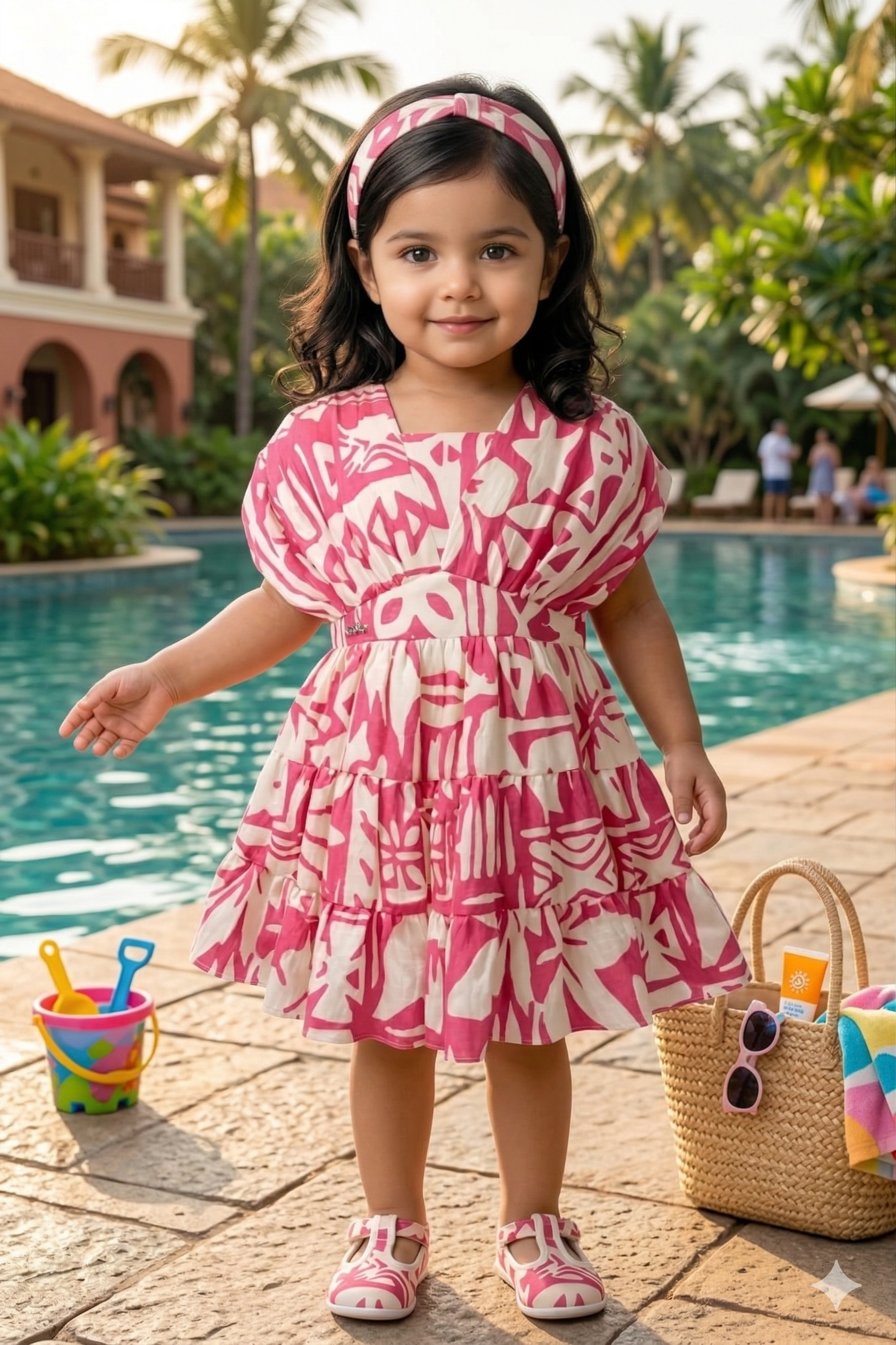 Stylish Pink & White Printed Summer Dress for Girls | Casual Beachwear - Olecuzi
