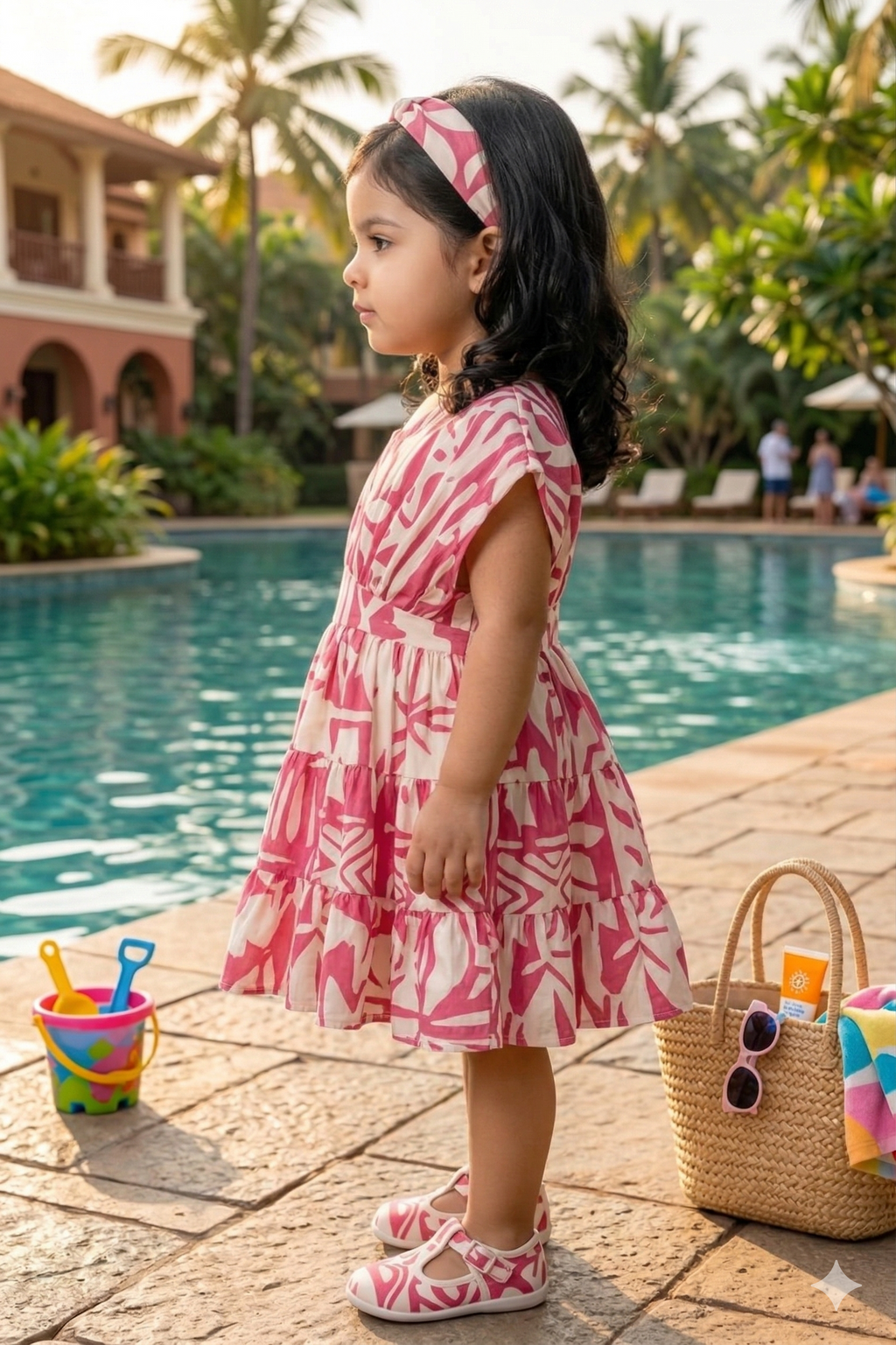 Stylish Pink & White Printed Summer Dress for Girls | Casual Beachwear - Olecuzi