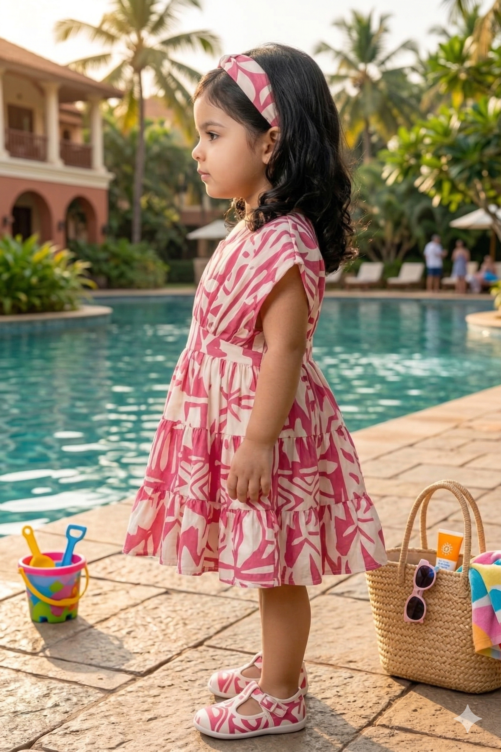Stylish Pink & White Printed Summer Dress for Girls | Casual Beachwear - Olecuzi