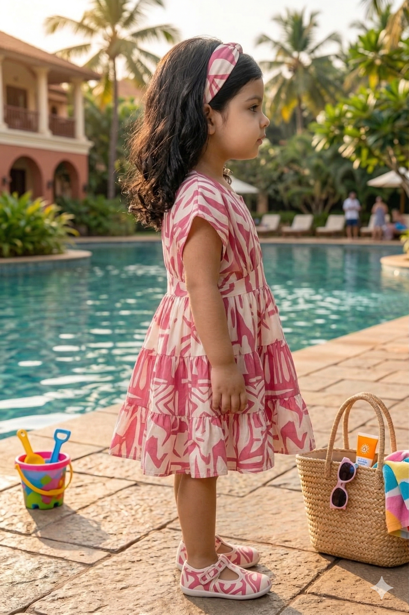 Stylish Pink & White Printed Summer Dress for Girls | Casual Beachwear - Olecuzi