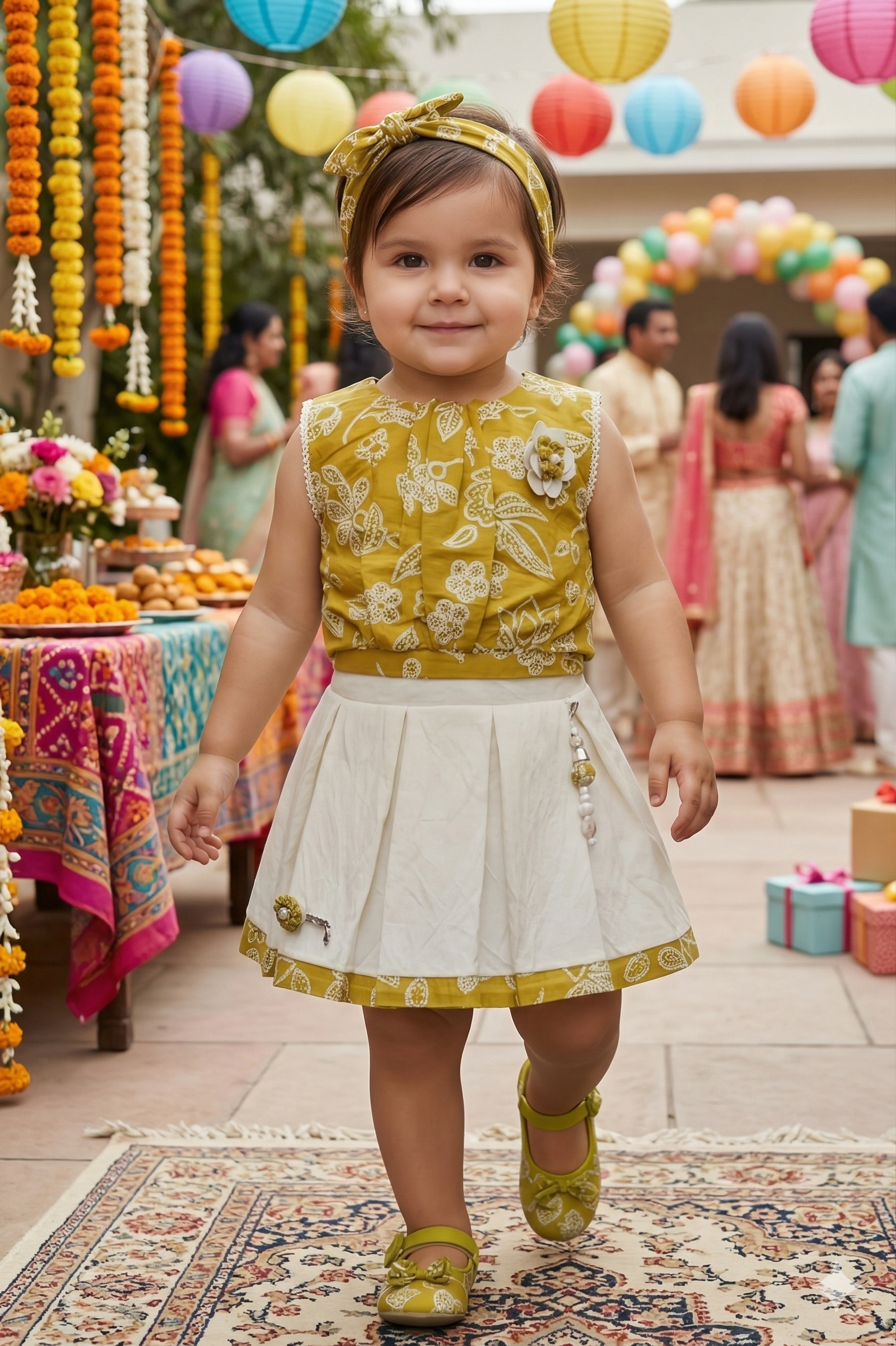 Traditional Mustard Floral Ethnic Set for Girls | Festive Party Wear - Olecuzi