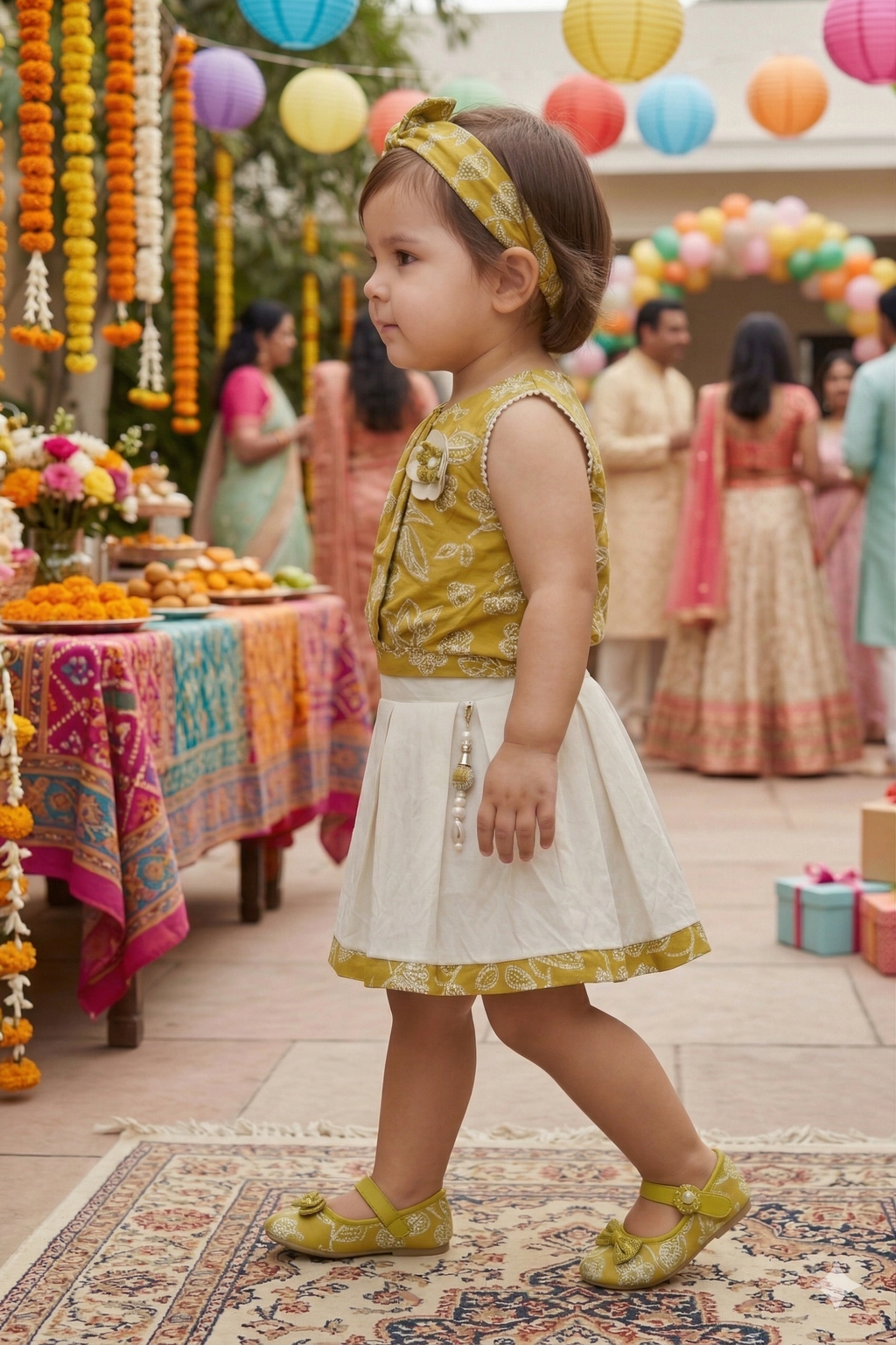 Traditional Mustard Floral Ethnic Set for Girls | Festive Party Wear - Olecuzi