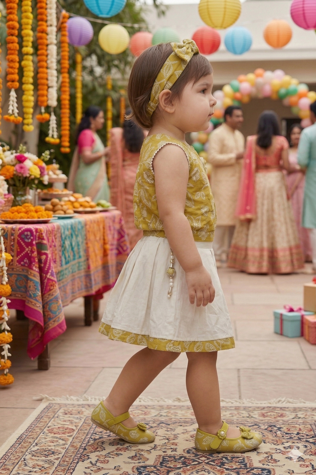 Traditional Mustard Floral Ethnic Set for Girls | Festive Party Wear - Olecuzi