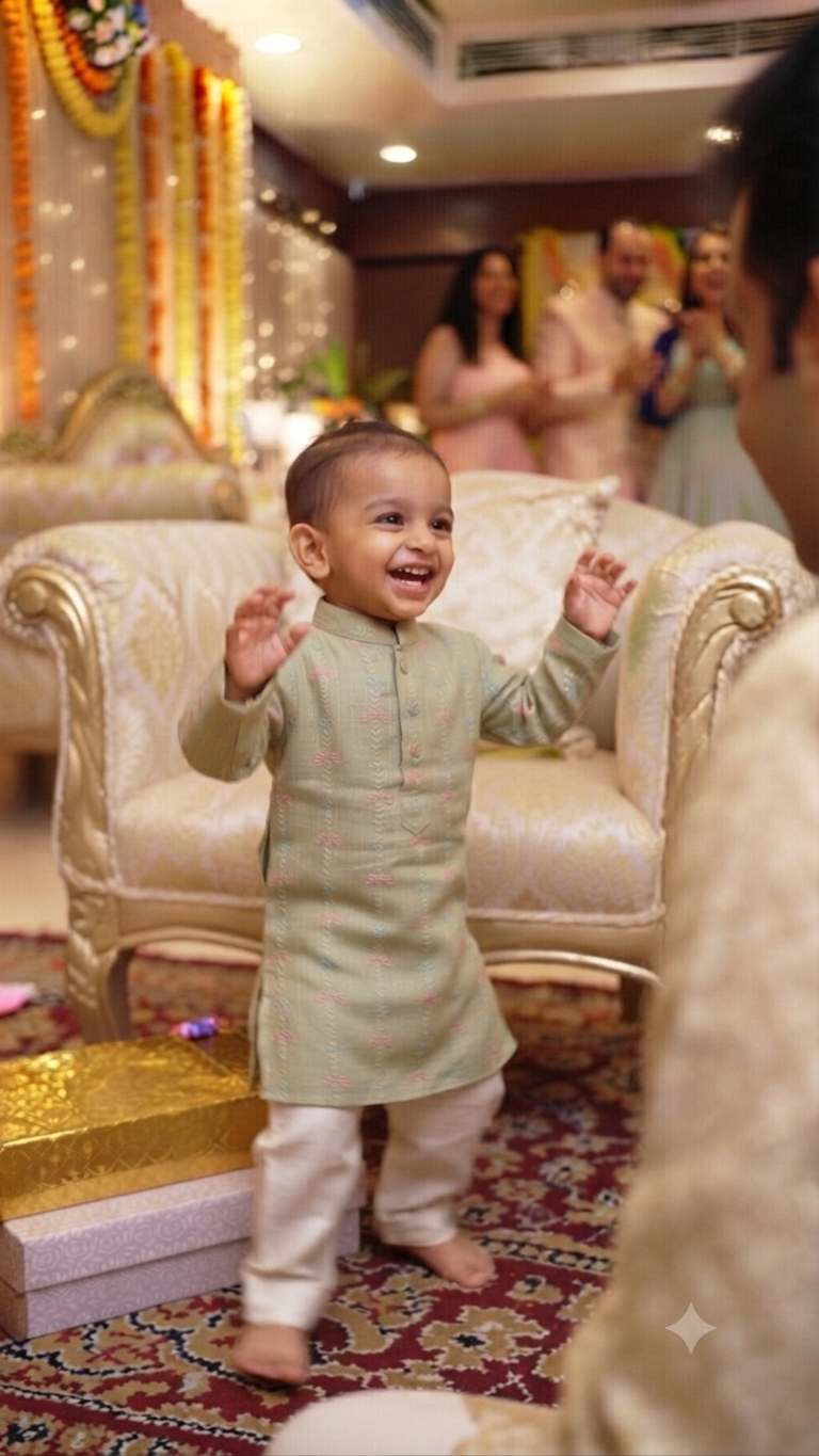 Pastel Sage Green Embroidered Short Kurta Set for Baby Boys | Olecuzi
