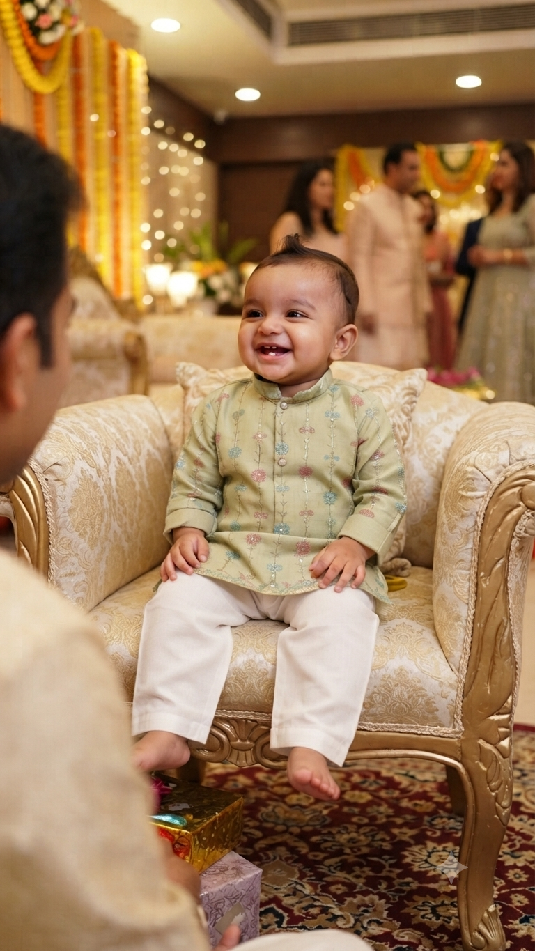 Pastel Sage Green Embroidered Short Kurta Set for Baby Boys | Olecuzi