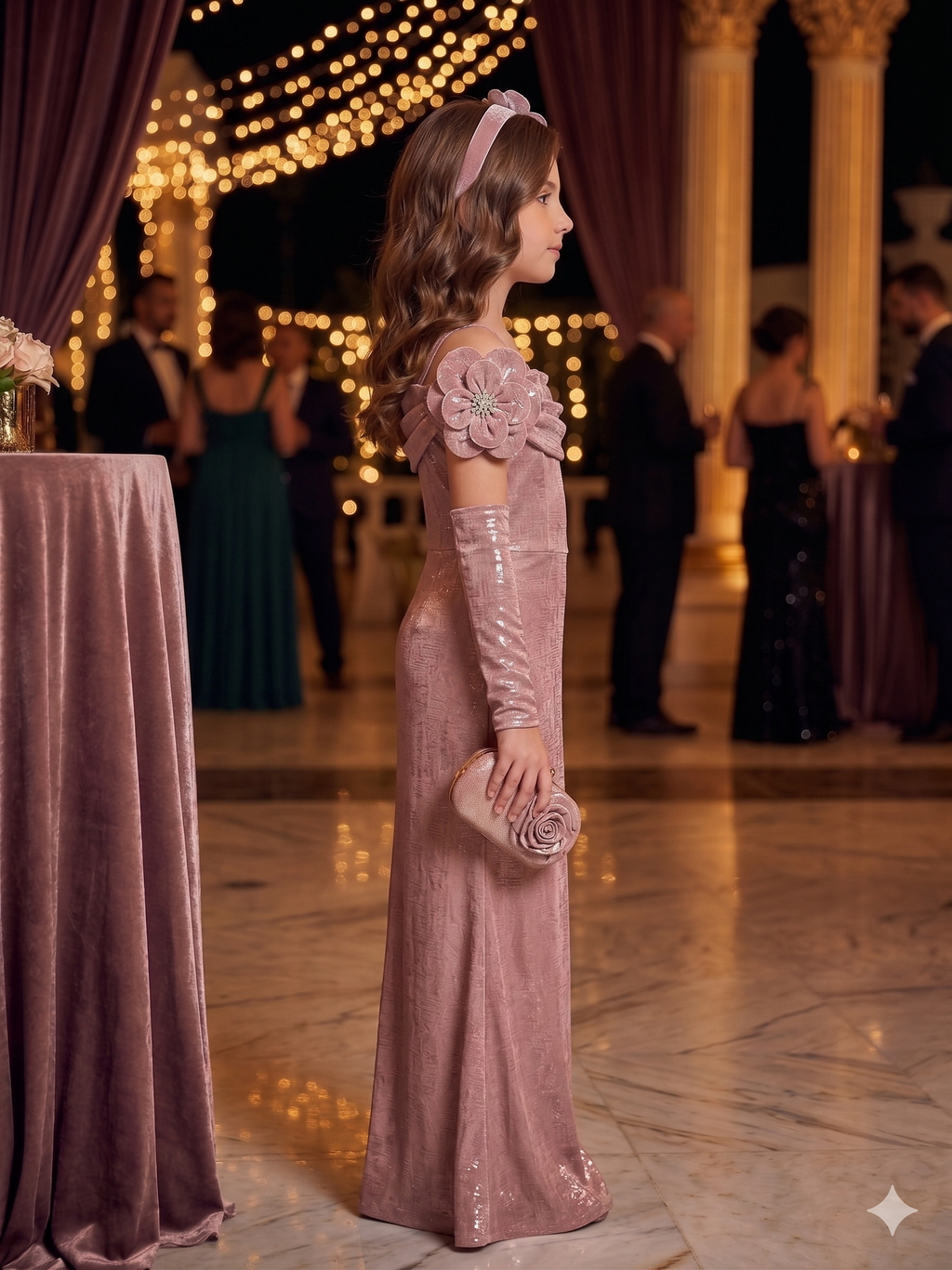 Elegant Metallic Pink Evening Gown for Girls | Party Wear Dress - Olecuzi