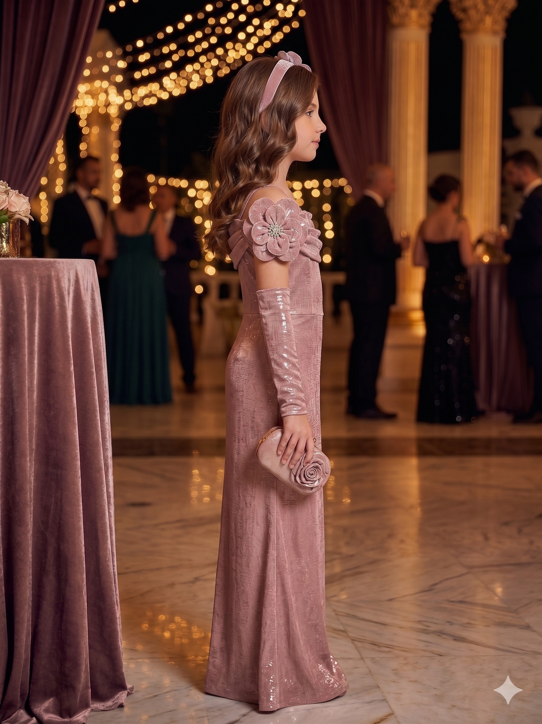 Elegant Metallic Pink Evening Gown for Girls | Party Wear Dress - Olecuzi