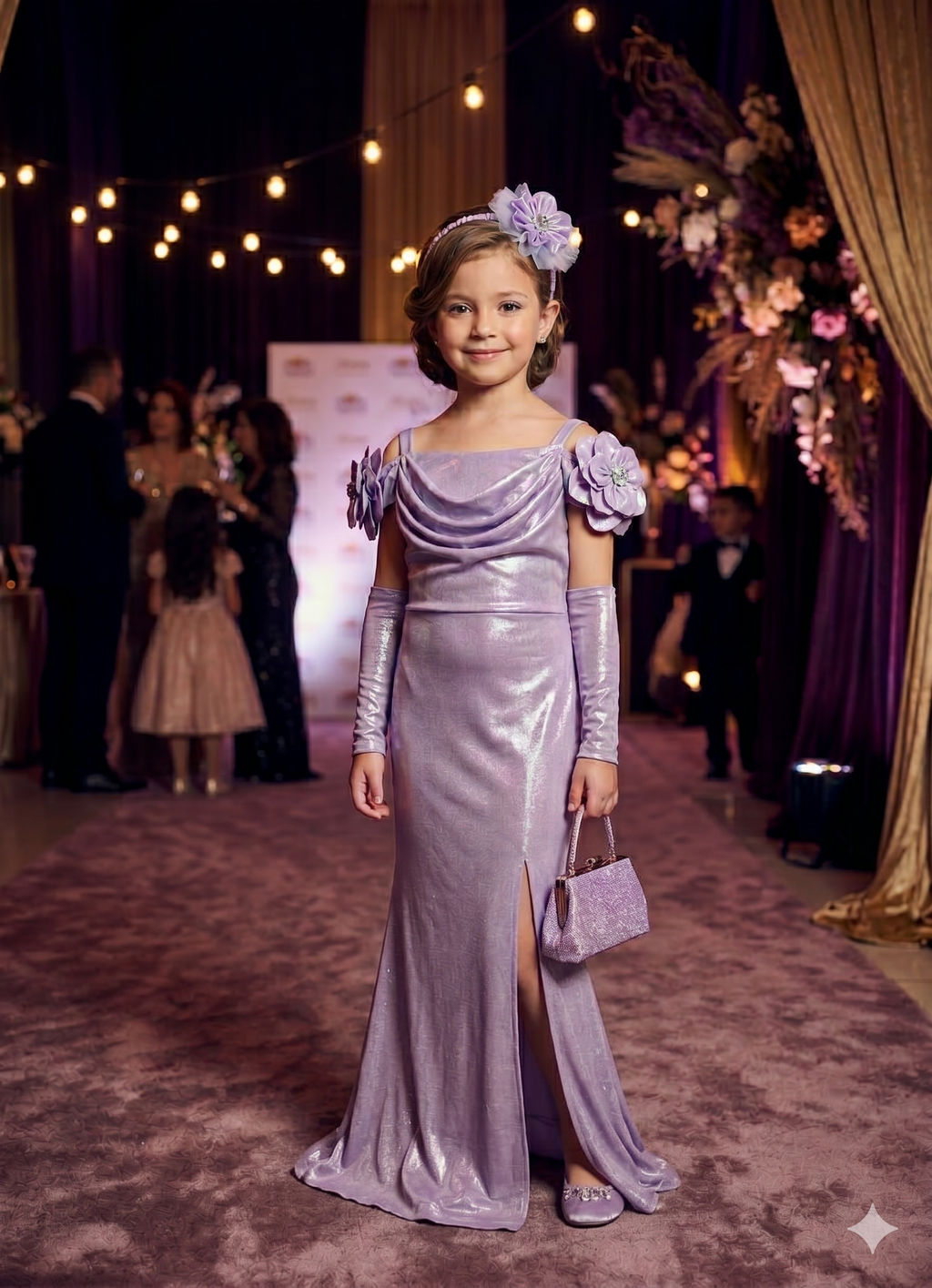 Elegant Metallic Lavender Evening Gown for Girls | Party Wear Dress - Olecuzi