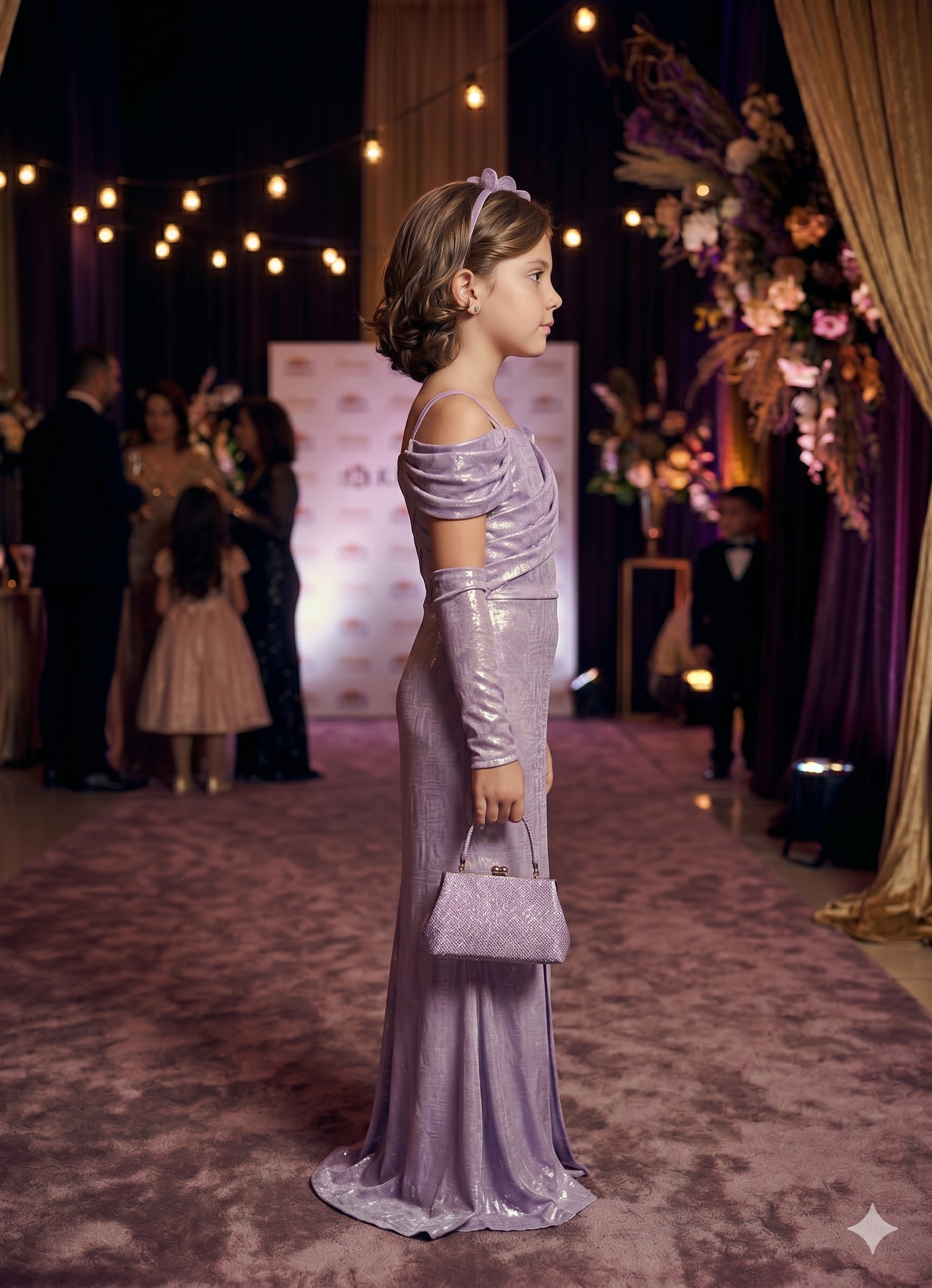 Elegant Metallic Lavender Evening Gown for Girls | Party Wear Dress - Olecuzi