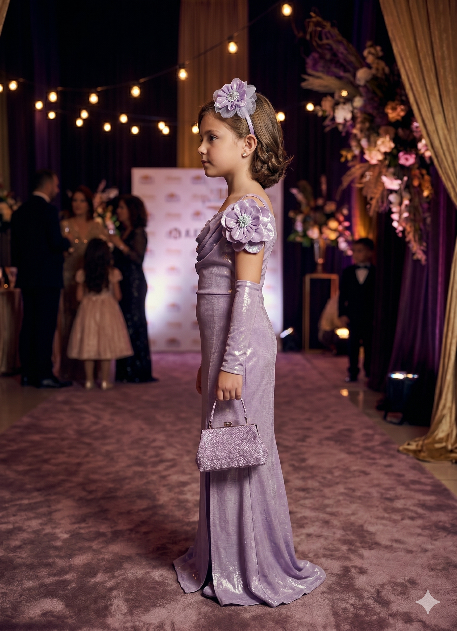 Elegant Metallic Lavender Evening Gown for Girls | Party Wear Dress - Olecuzi